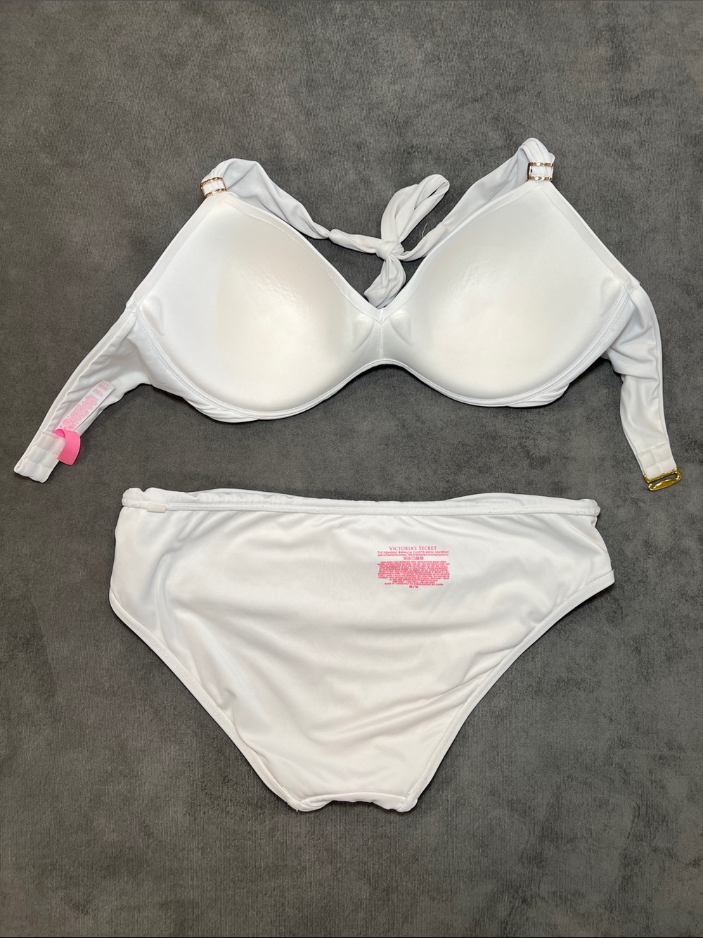 Victoria's Secret White Halter Bikini Set with Gold Bottom M Top 36D - Picture 8 of 10